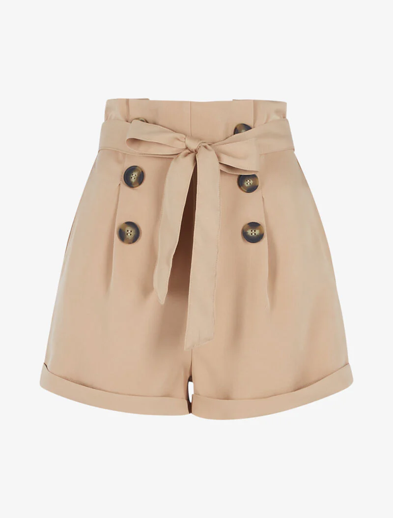 Short high-waist paper bag - donkerbeige