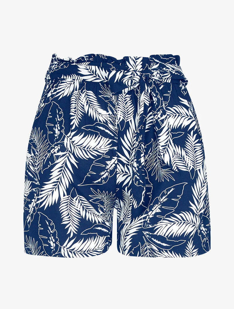 Short met bladprint - marineblauw