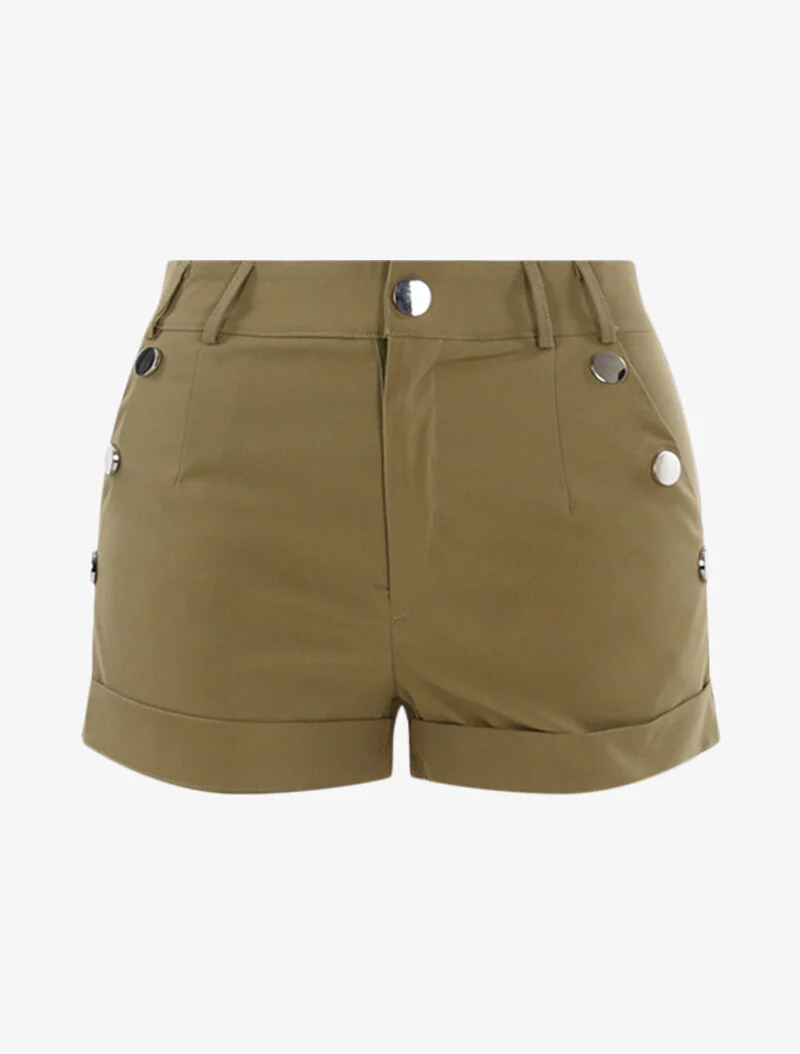 Short met decoratieve knopen - kaki