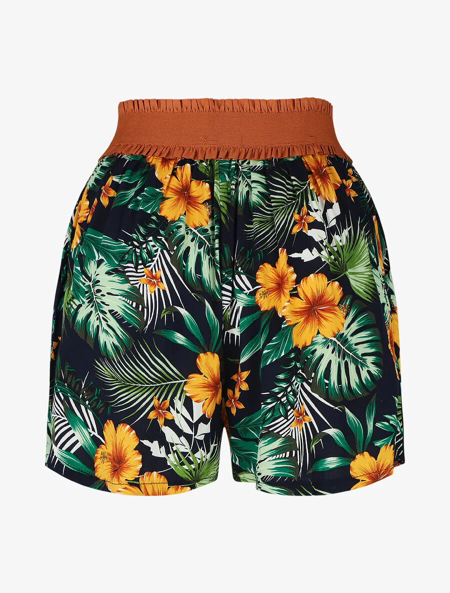 Short met hoge taille in corsetstijl met bloemenprint - Marineblauw - Image 2