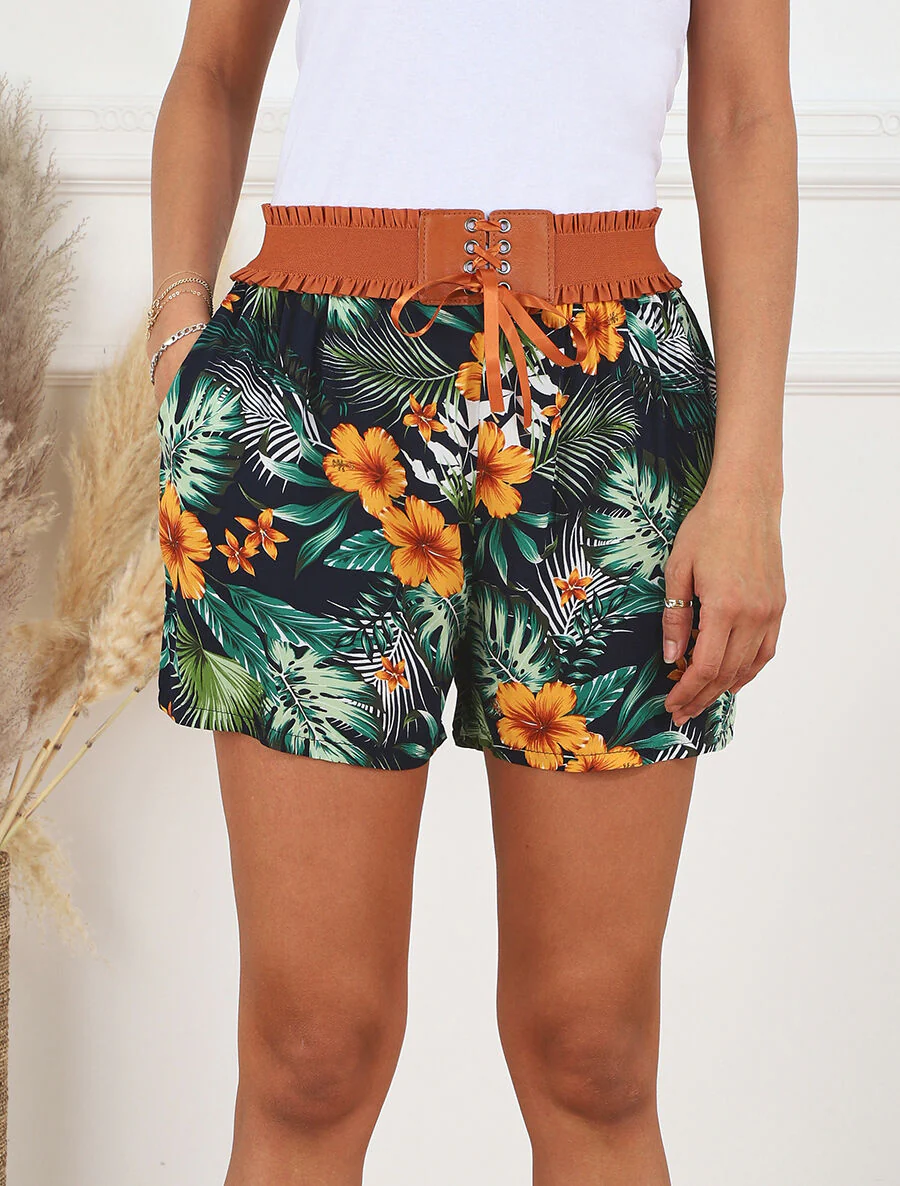 Short met hoge taille in corsetstijl met bloemenprint - Marineblauw - Image 4