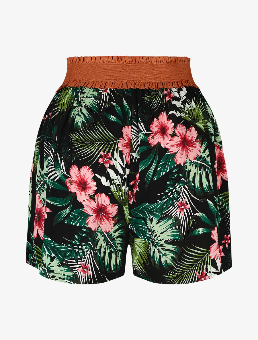 Short met hoge taille in corsetstijl met bloemenprint - zwart - Image 2