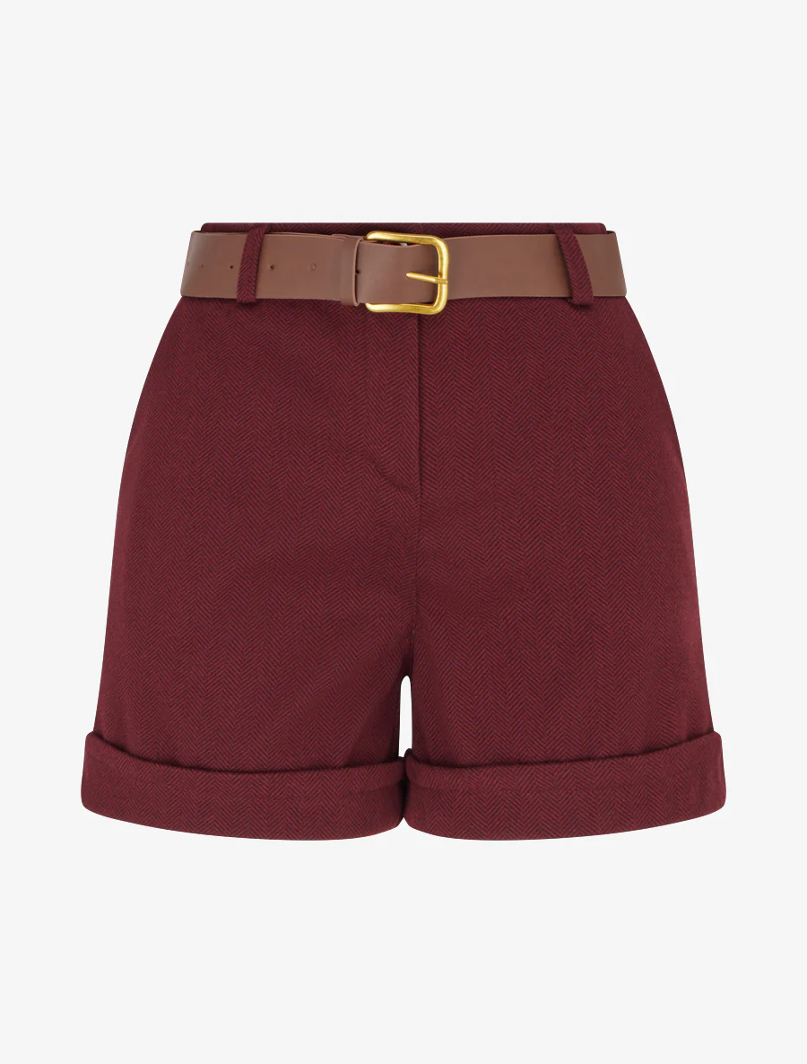 Short met omgeslagen pijpen en chevronprint. - Bordeaux