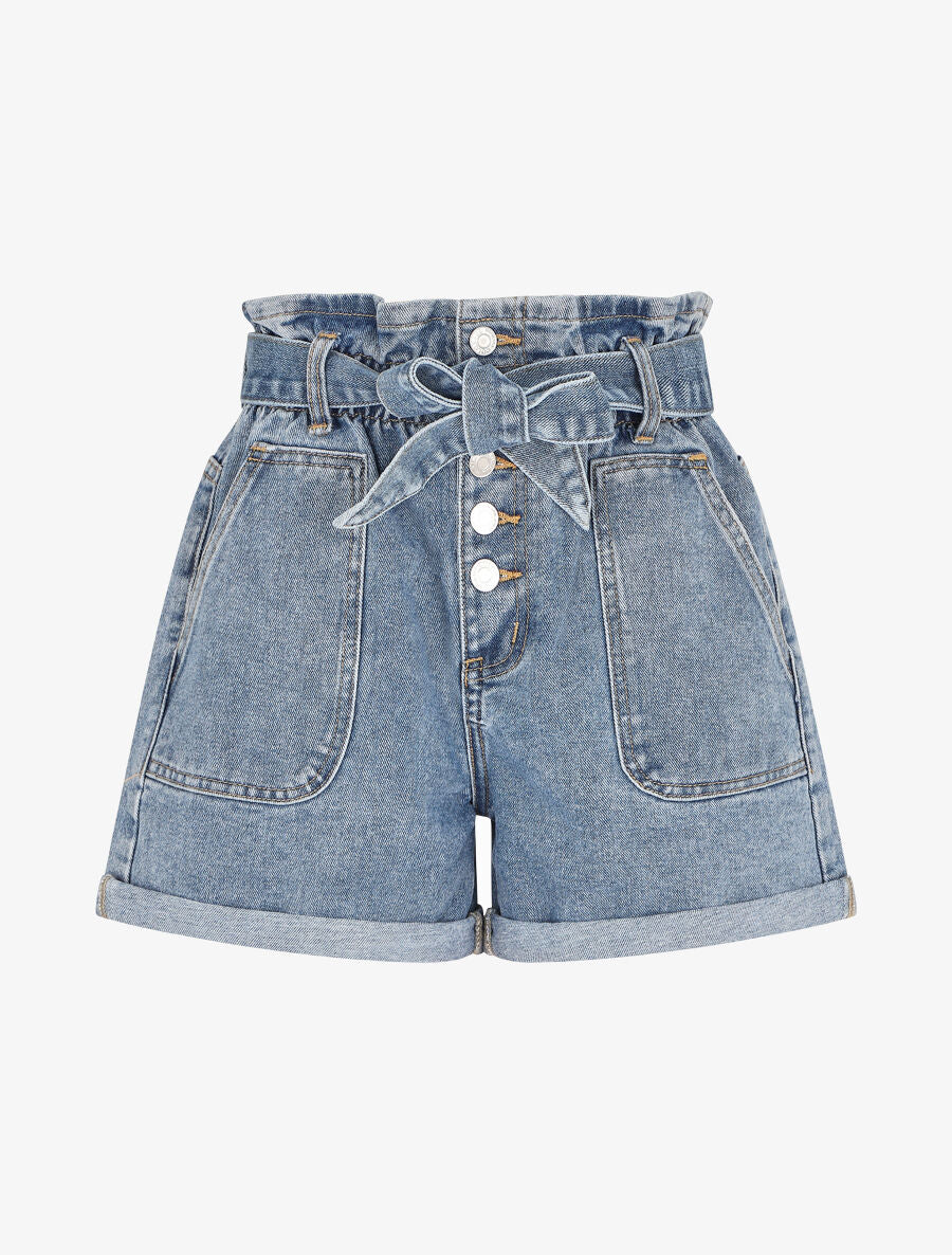Short papieren zak hoge taille - Blauw denim