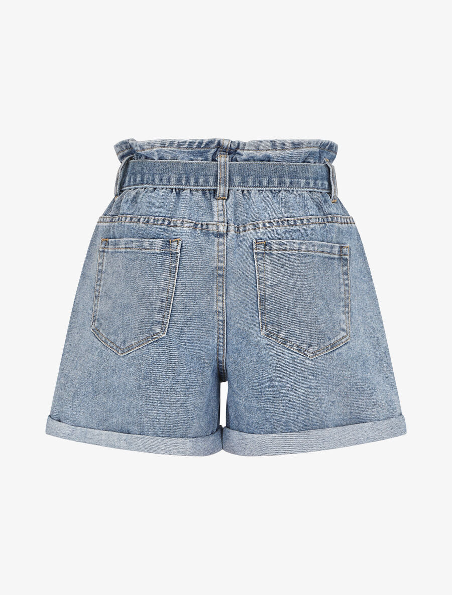 Short papieren zak hoge taille - Blauw denim - Image 2