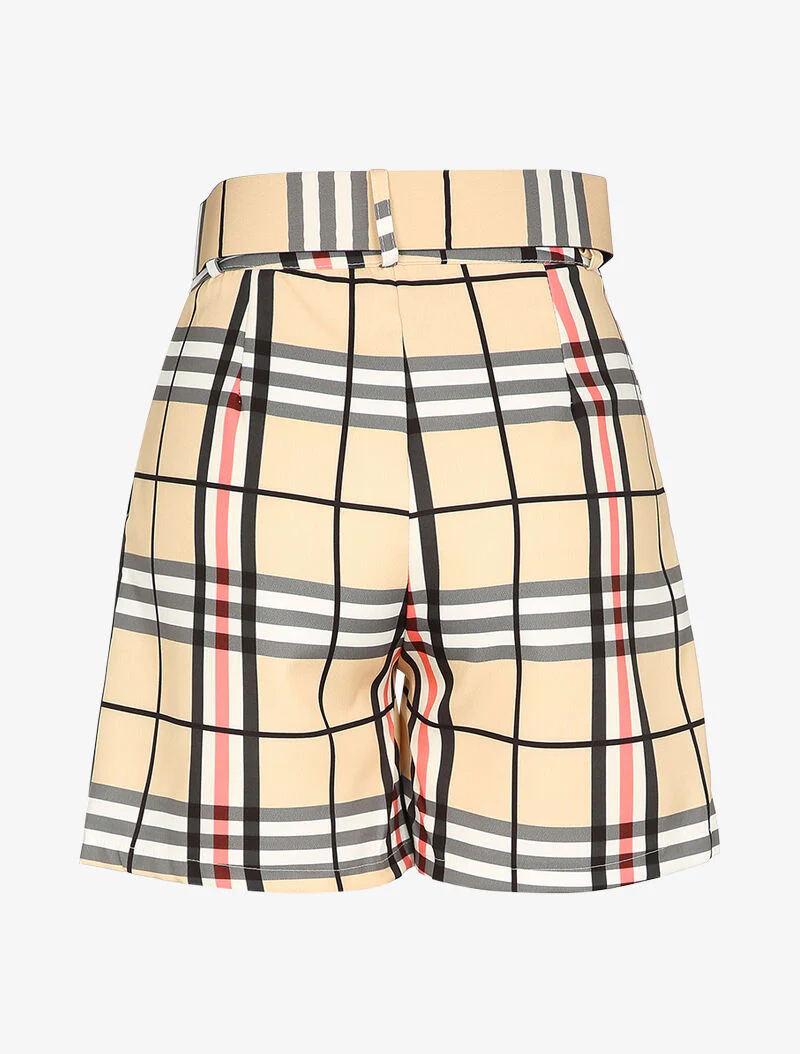 Korte ceintuurrok met tartanprint - Beige - Image 2