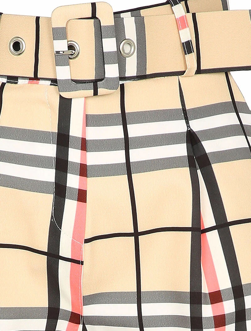 Korte ceintuurrok met tartanprint - Beige - Image 3