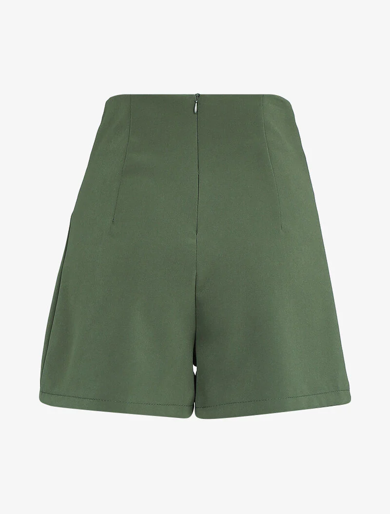 Vloeiende korte jurk met empire taille - Kakigroen - Image 2