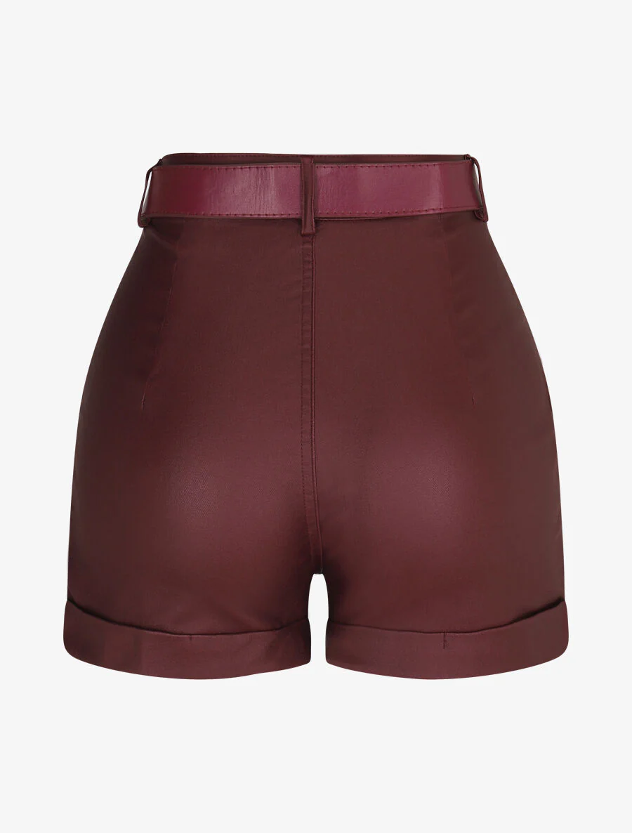 Shorts van imitatieleer met revers - Bordeaux - Image 2