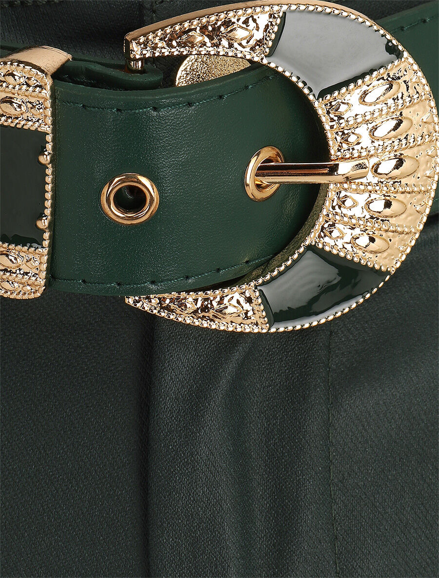 Shorts van imitatieleer met revers - Dennengroen - Image 3