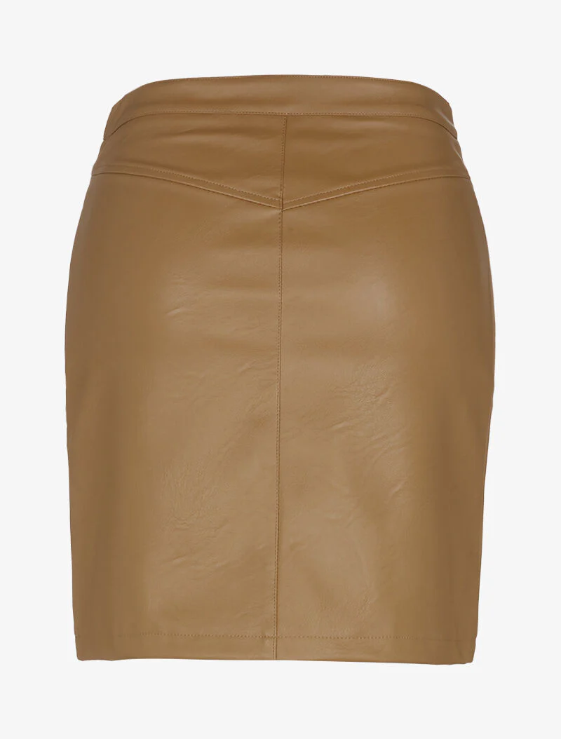 Rok in imitatieleer met hoge zakken met ritsen - lichtbruin - Image 2