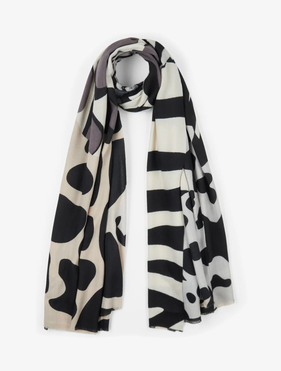 Sjaal met abstracte print - Zwart