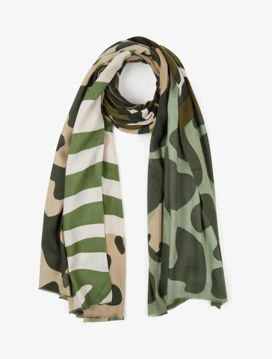 Sjaal met abstracte print - Kaki