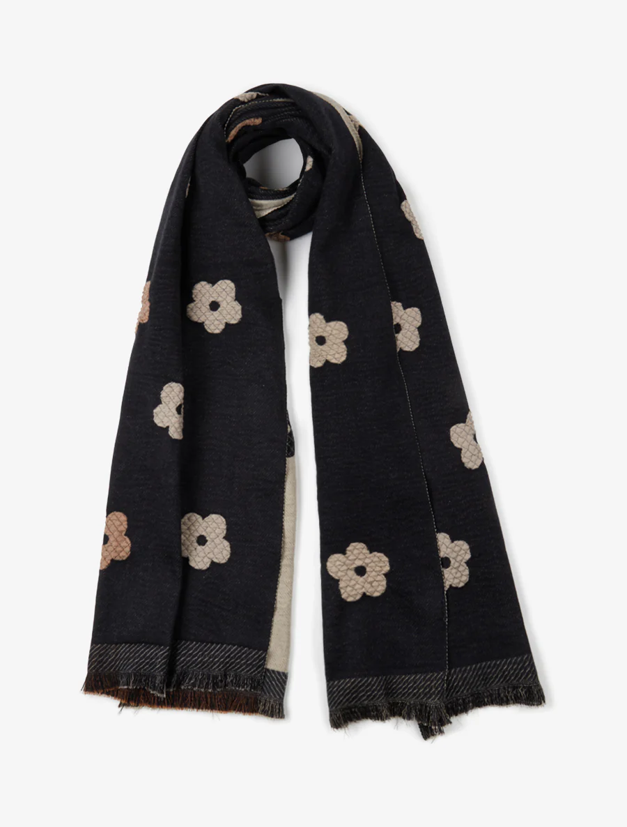 Sjaal met bloemenmotief - Zwart