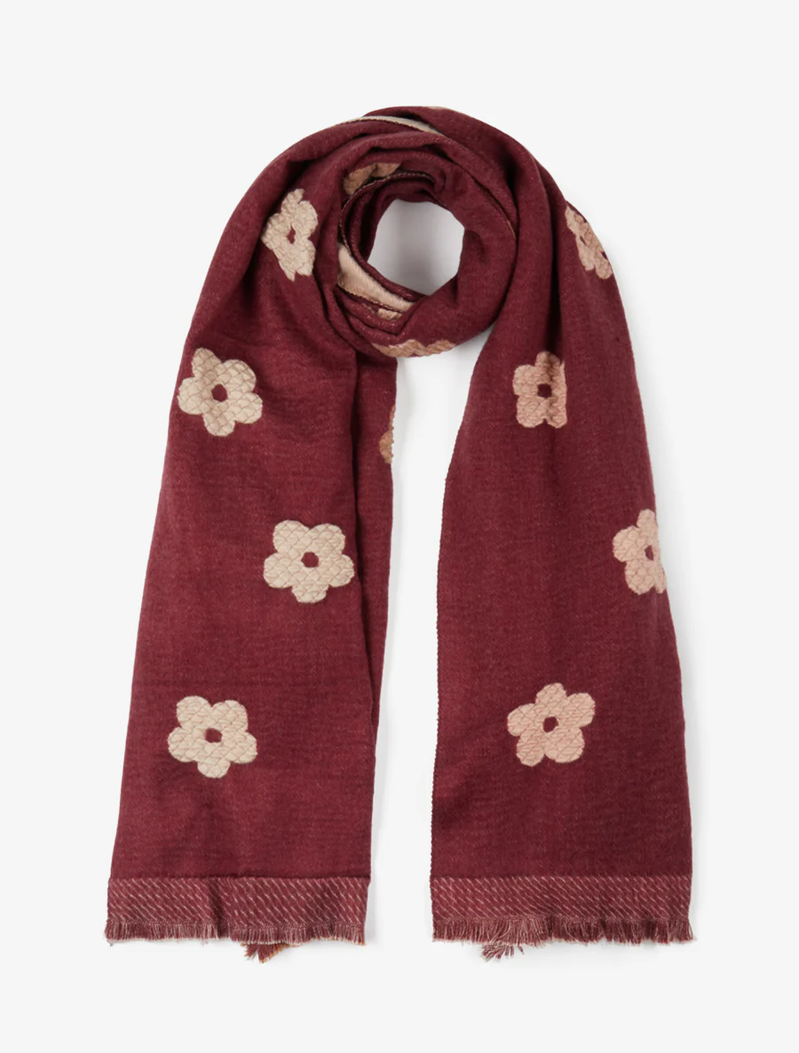 Sjaal met bloemenmotief - Bordeaux