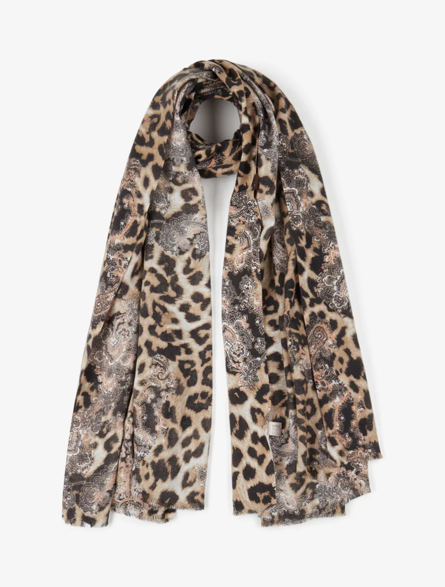 Sjaal met luipaardprint en kasjmier - Beige