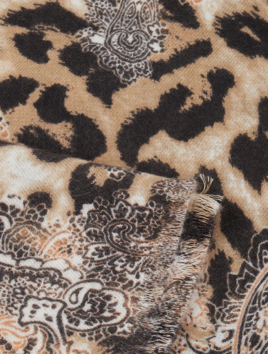 Sjaal met luipaardprint en kasjmier - Beige - Image 3