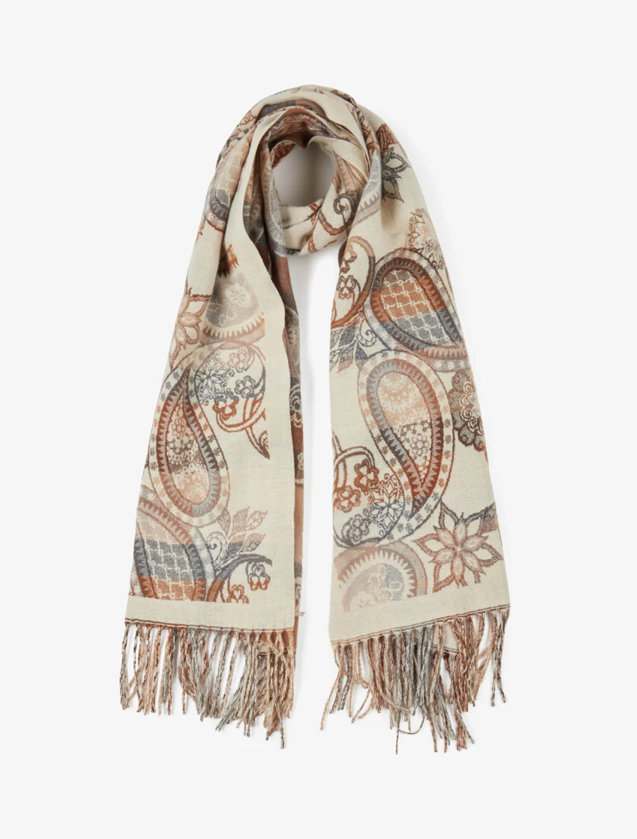 Sjaal met paisleyprint en gerafelde randen - Beige