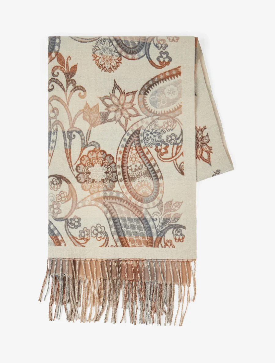 Sjaal met paisleyprint en gerafelde randen - Beige - Image 2