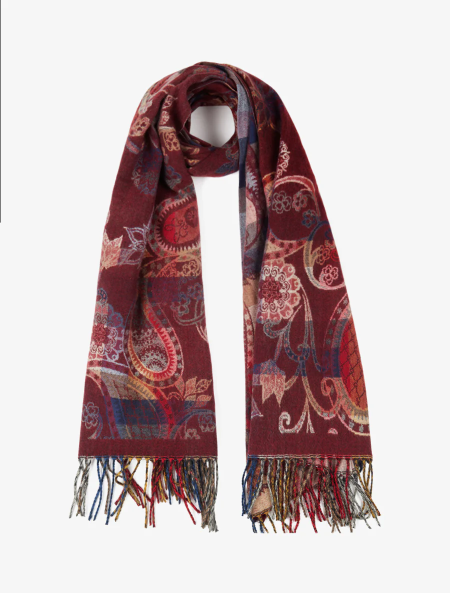 Sjaal met paisleyprint en gerafelde randen - Bordeaux