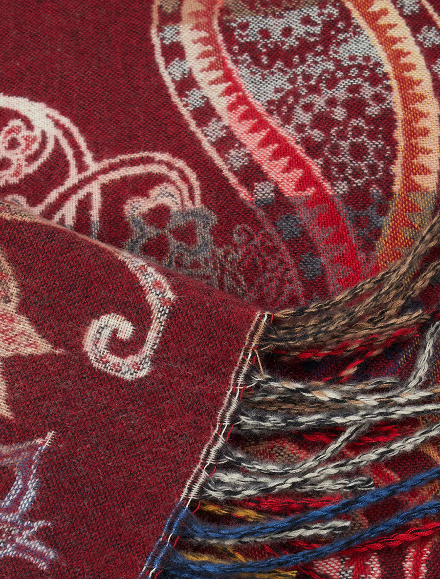 Sjaal met paisleyprint en gerafelde randen - Bordeaux - Image 3