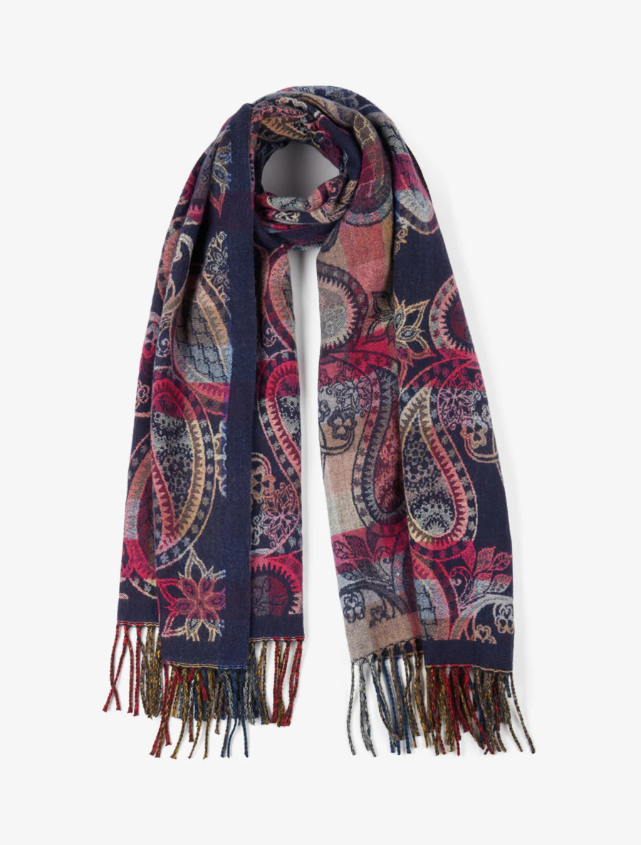 Sjaal met paisleyprint en gerafelde randen - Marine