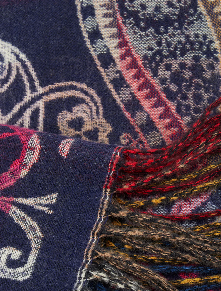 Sjaal met paisleyprint en gerafelde randen - Marine - Image 3