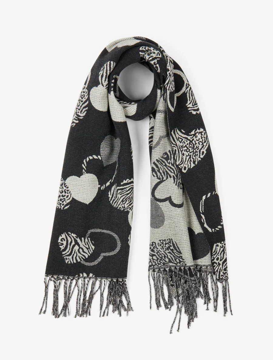 Sjaal met zebra hartenprint - Zwart