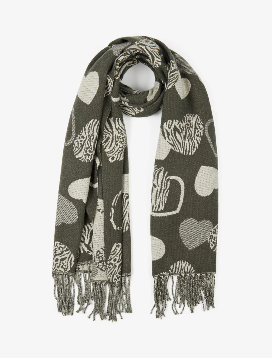 Sjaal met zebra hartenprint - Kaki