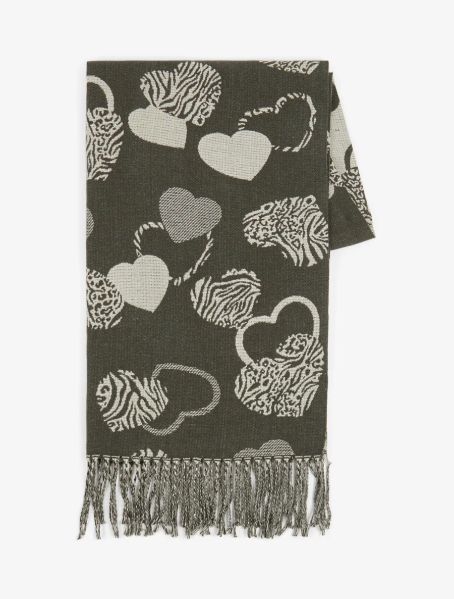 Sjaal met zebra hartenprint - Kaki - Image 2