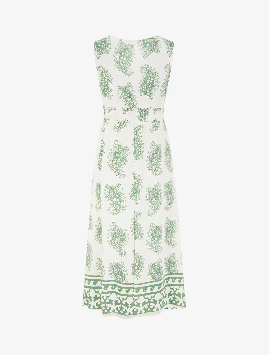 Sjaalprint jurk met overslagkraag - Groen - Image 2
