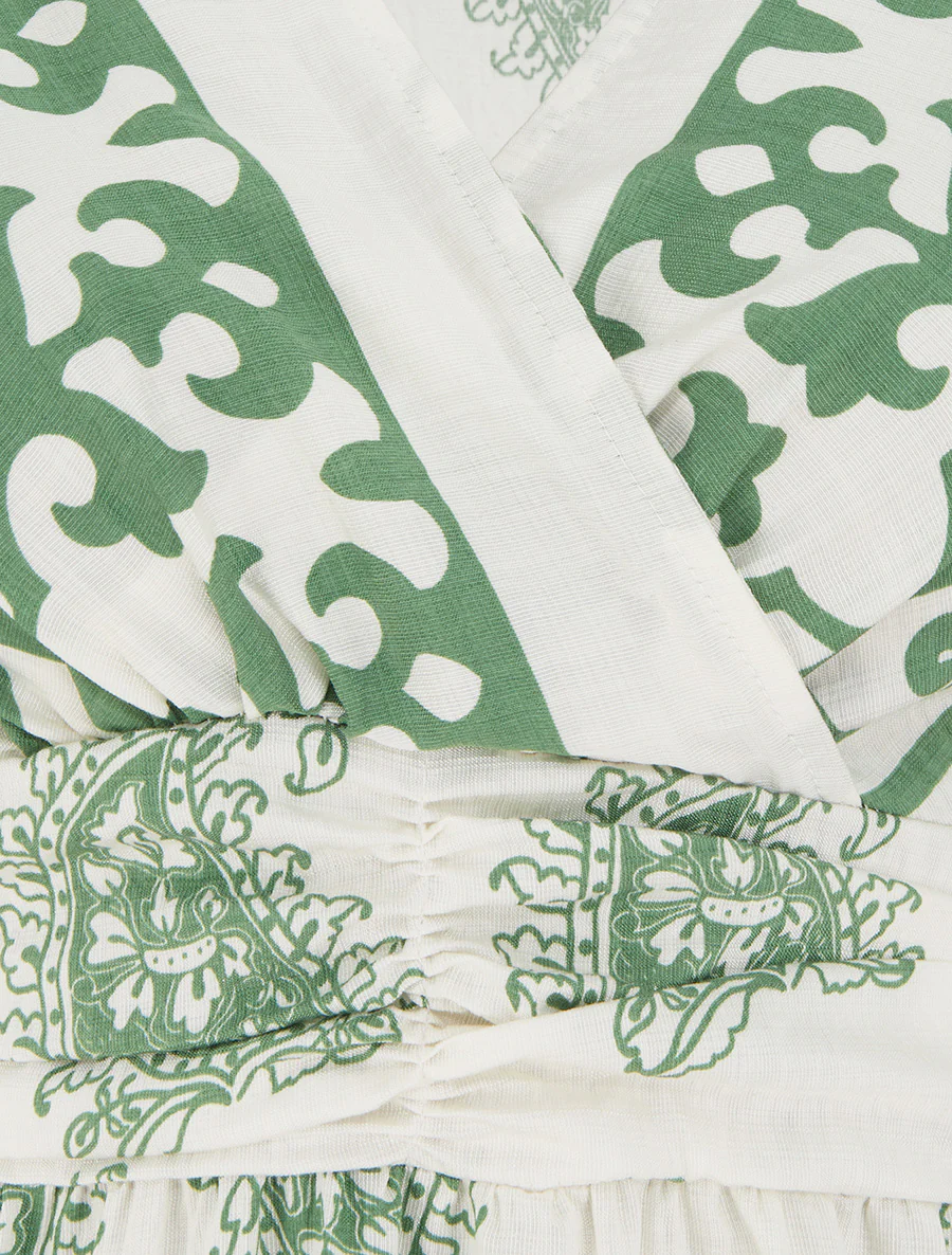 Sjaalprint jurk met overslagkraag - Groen - Image 3
