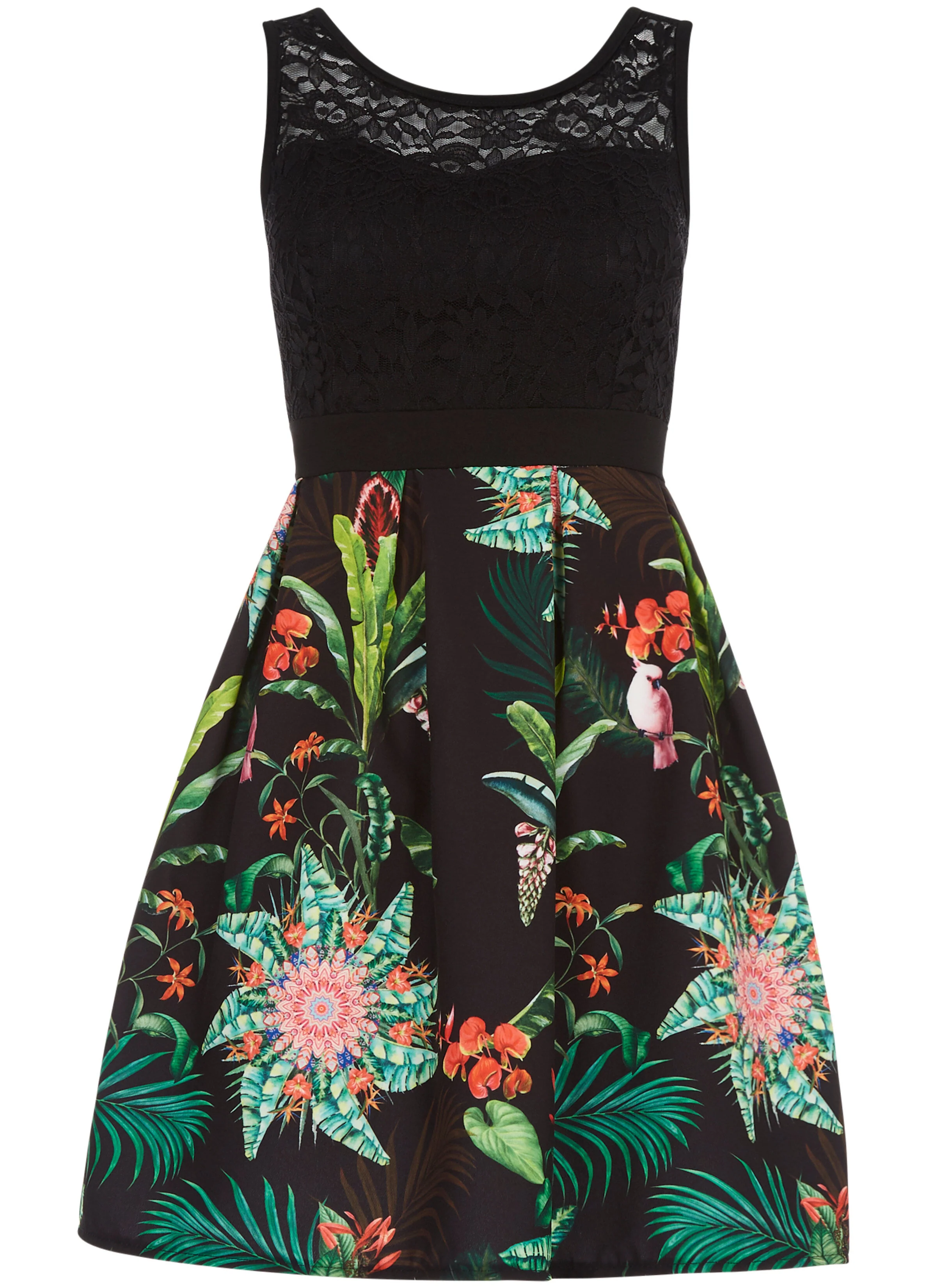 Fit & flare jurk met kanten lijfje - zwart