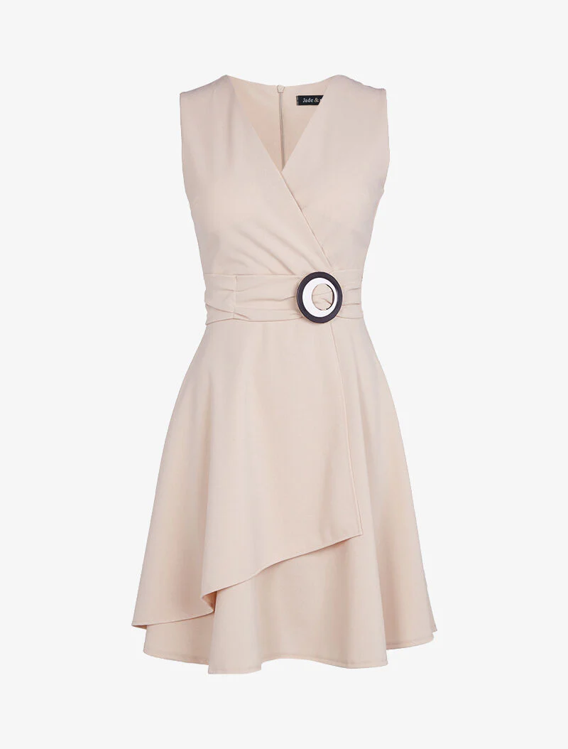Skaterjurk met contrasterende gesp - roze beige