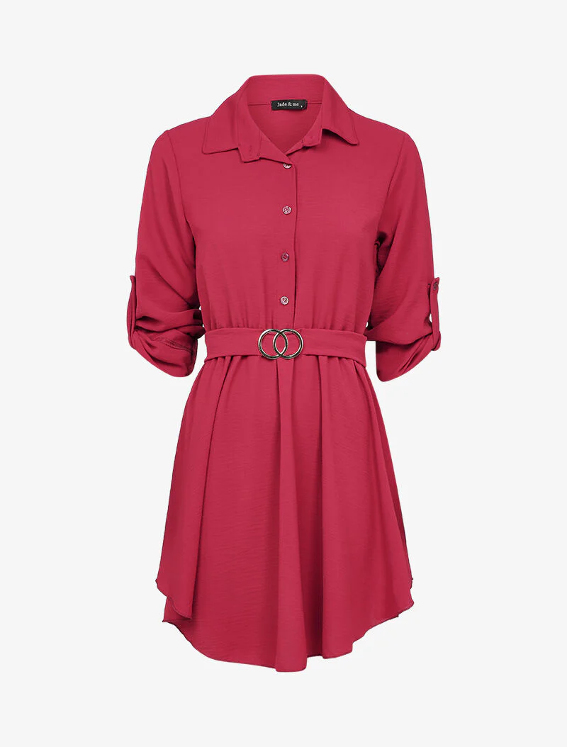 Fit & flare jurk met gestileerde gouden gesp - Bordeaux