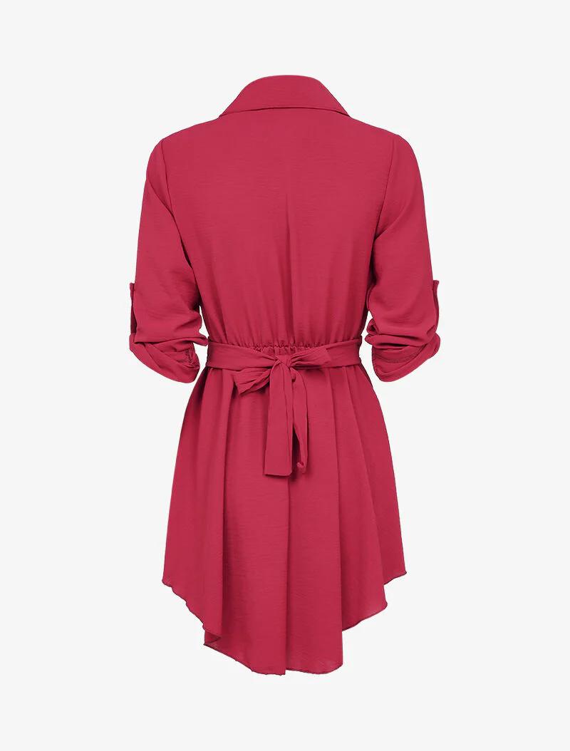 Fit & flare jurk met gestileerde gouden gesp - Bordeaux - Image 2