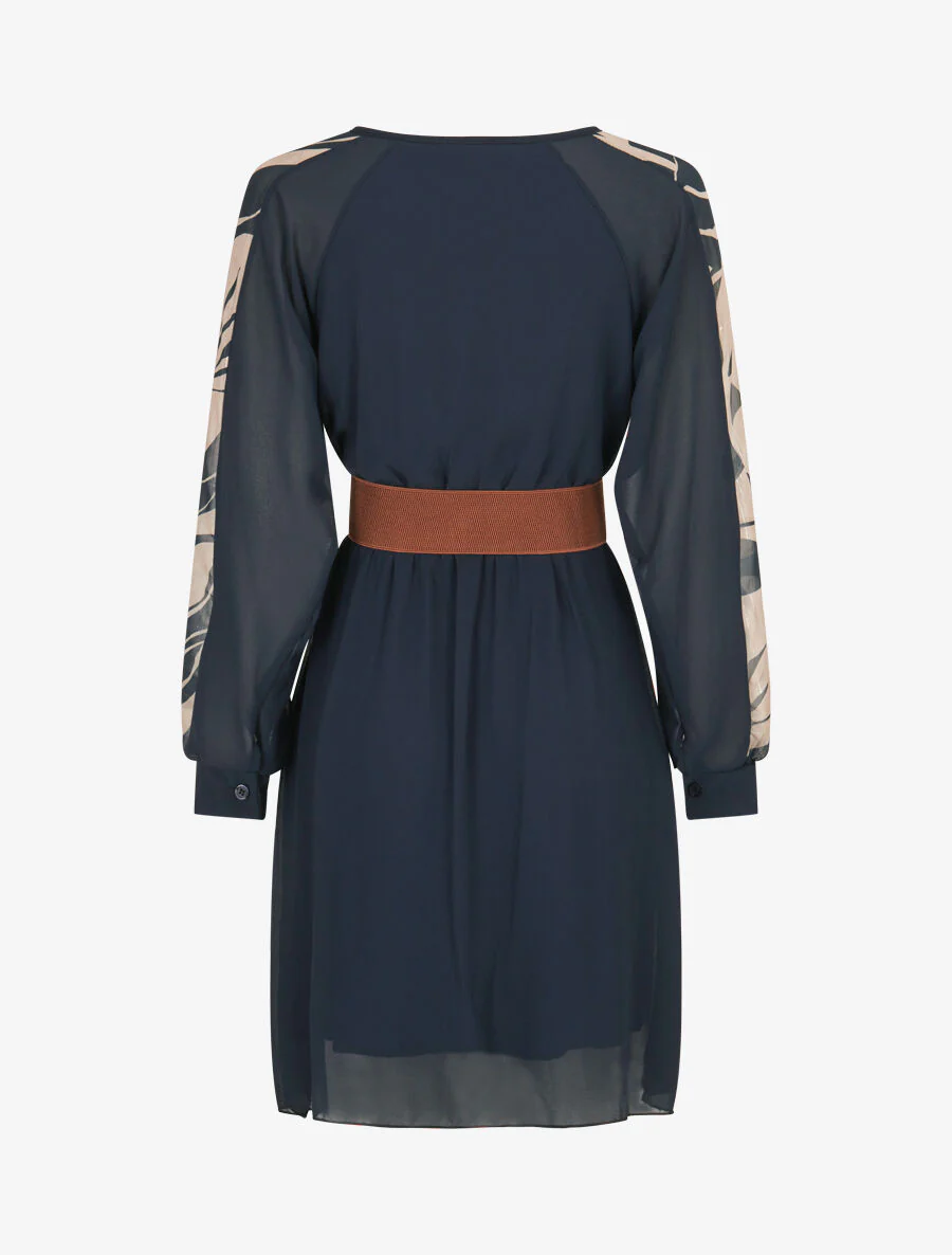Skaterjurk met bedrukte mouwen - Marineblauw - Image 2