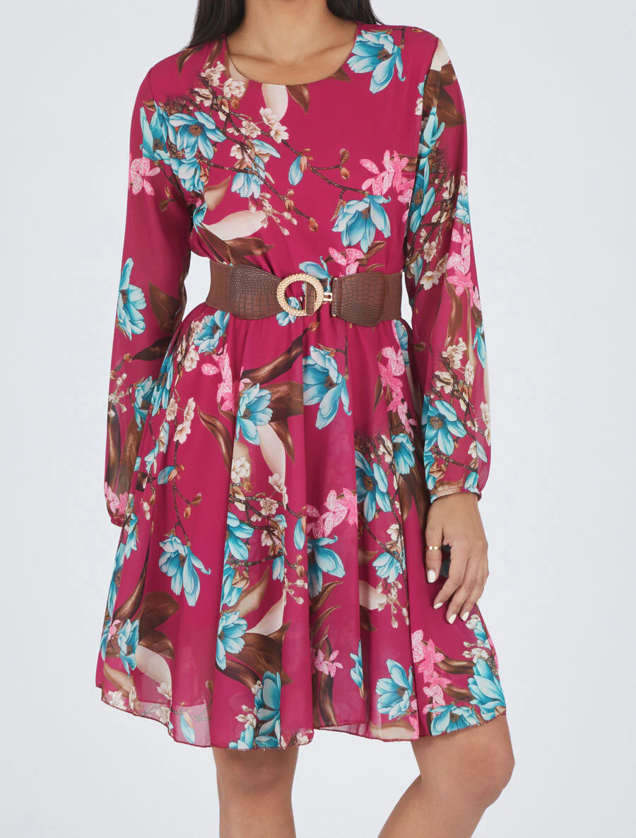 Skaterjurk met grote bloemenprint - Paars - Image 4