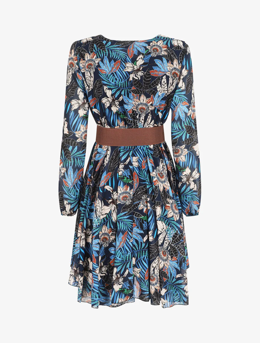 Skaterjurk met orchideeënprint - Marineblauw - Image 2