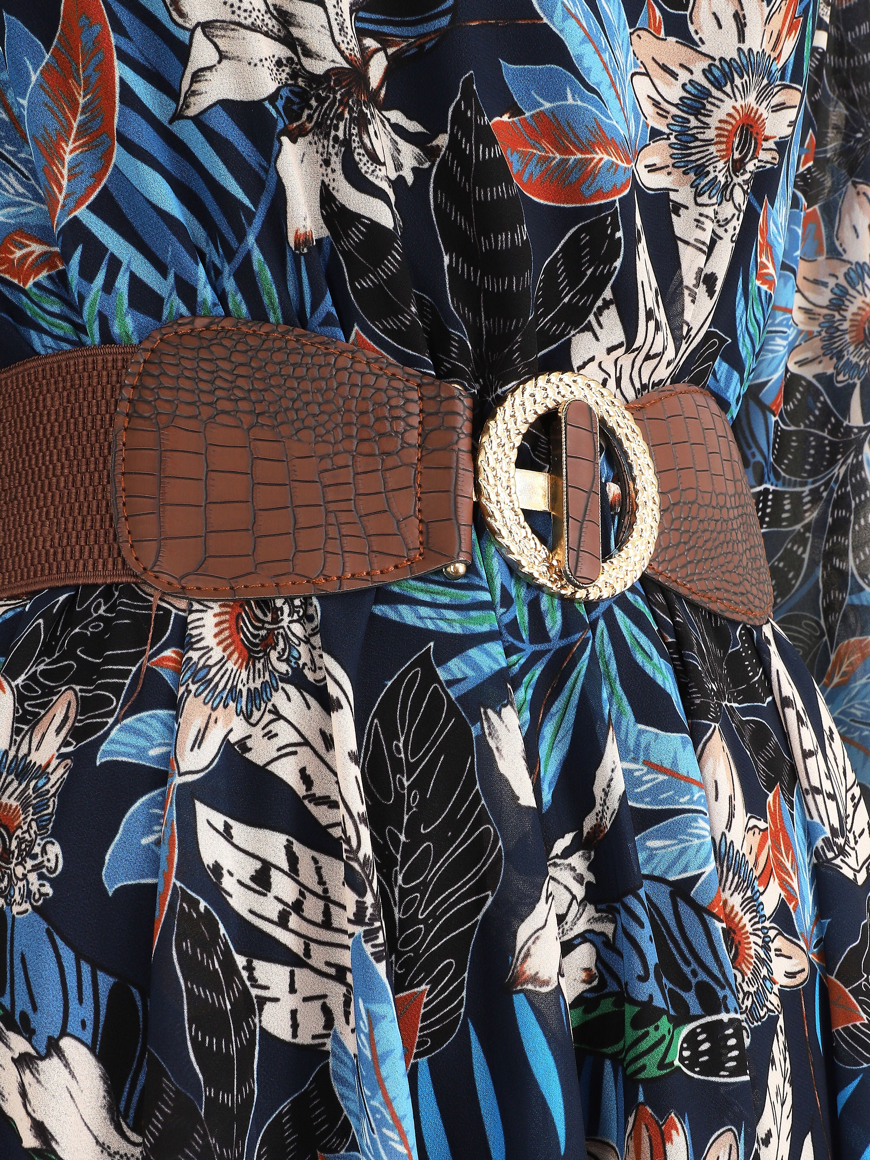 Skaterjurk met orchideeënprint - Marineblauw - Image 3