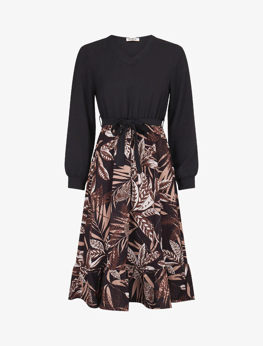 Skaterjurk met rok met tropische print - zwart