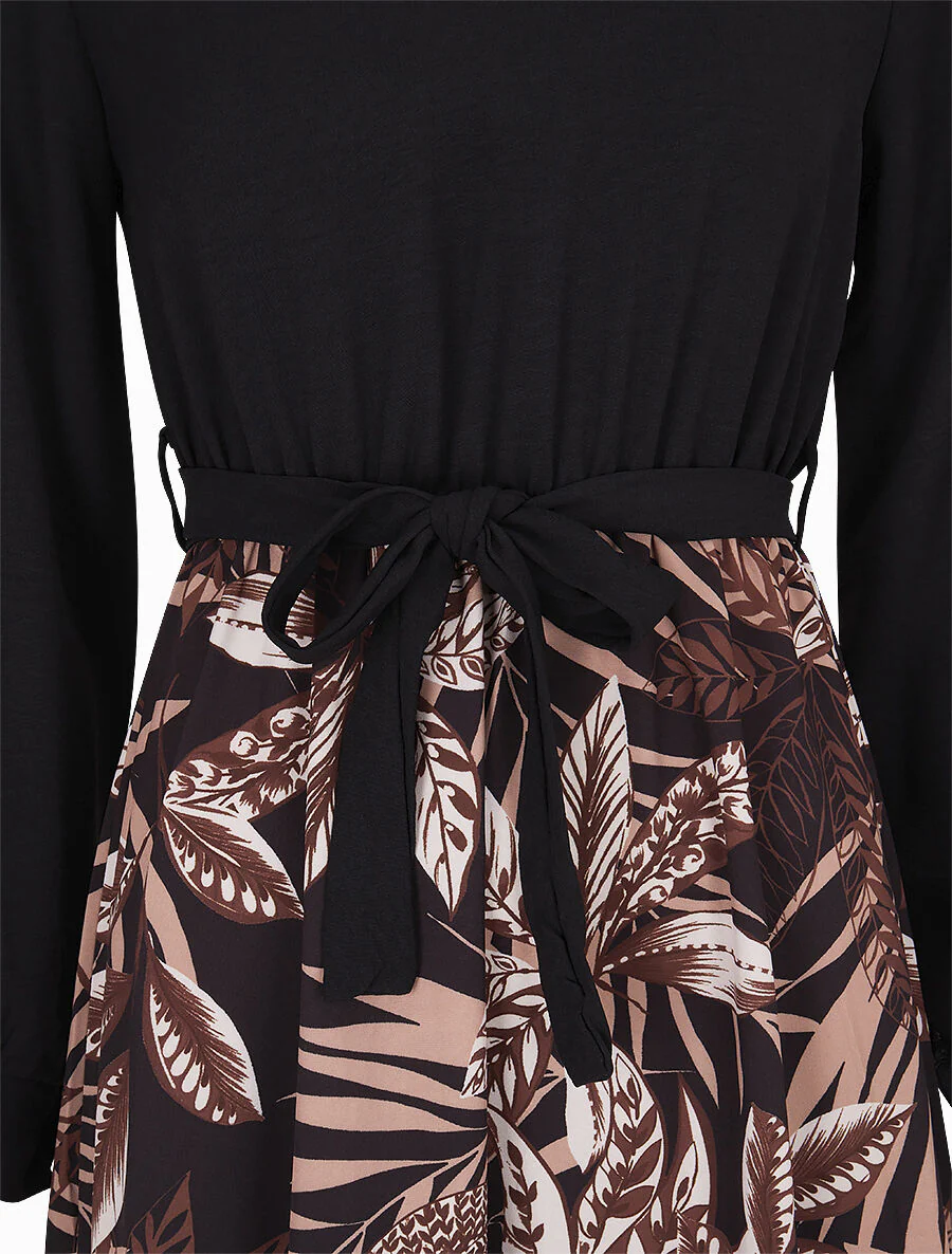 Skaterjurk met rok met tropische print - zwart - Image 3