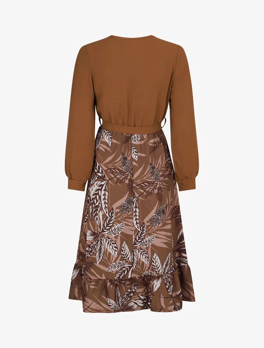 Skaterjurk met rok met tropische print - Camel - Image 2