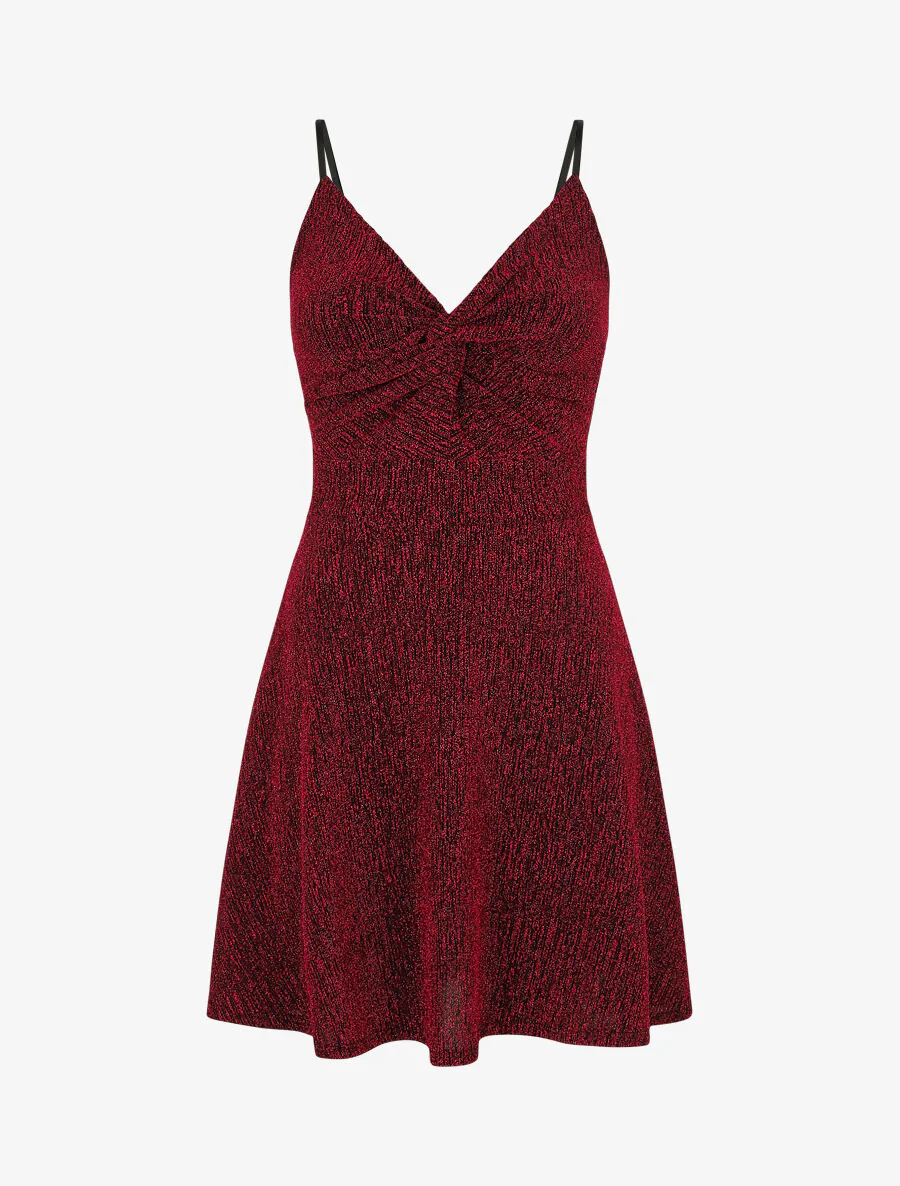 Skaterjurk met schouderbandjes en glitters - Rood