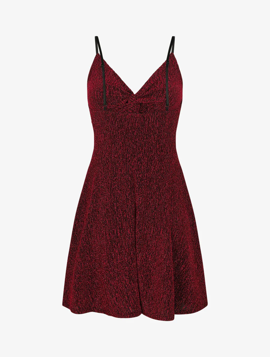 Skaterjurk met schouderbandjes en glitters - Rood - Image 2
