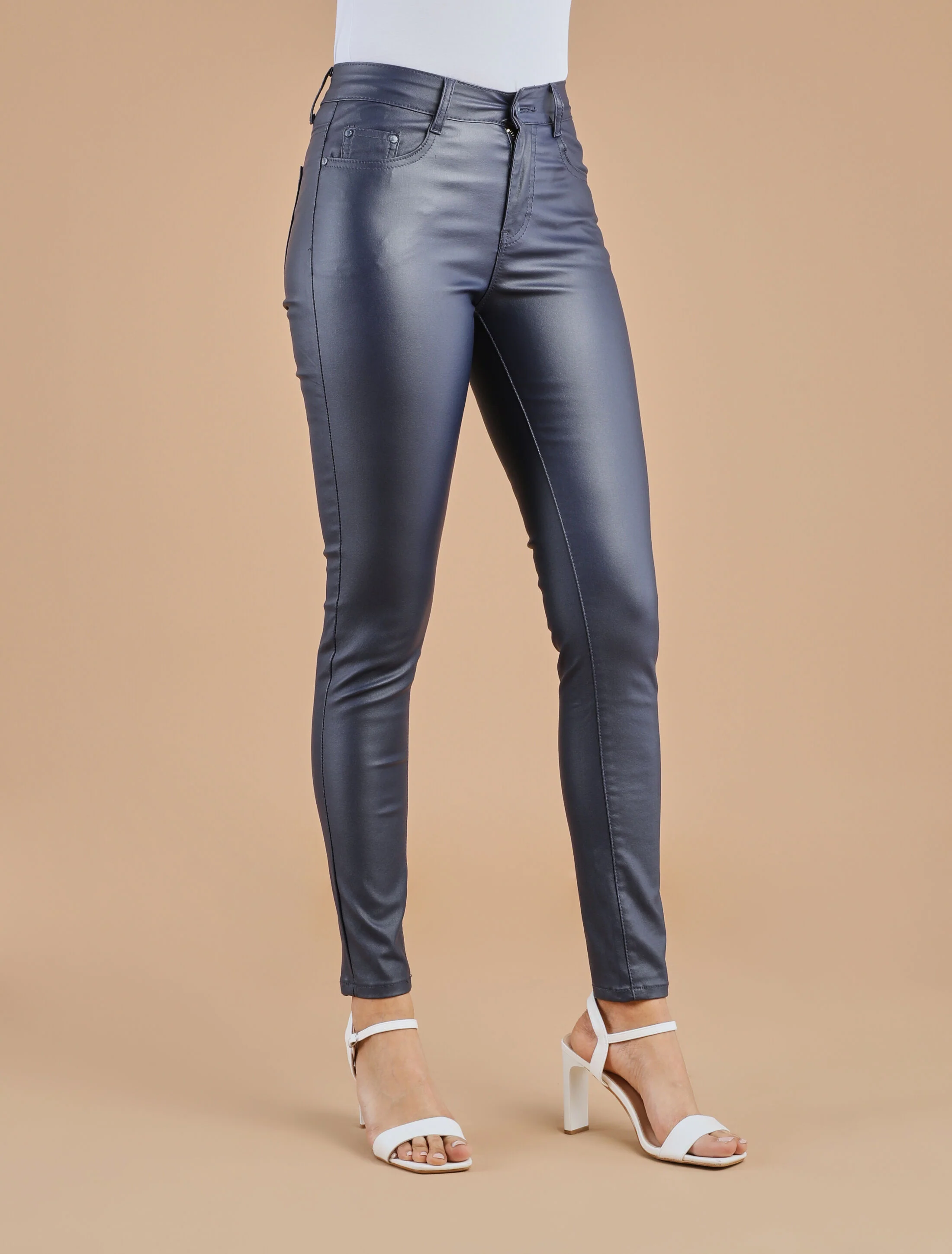Skinny broek van imitatieleer - Marineblauw - Image 4