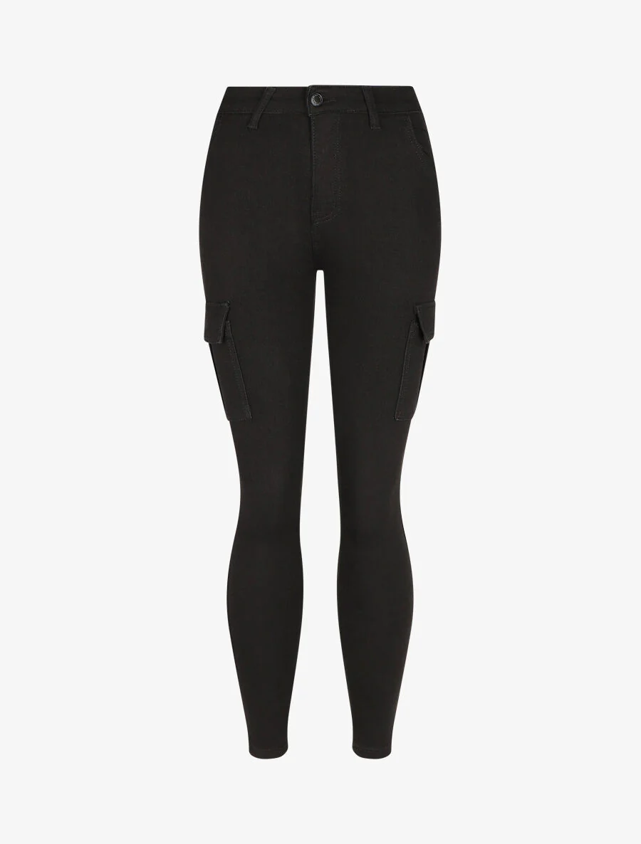 Skinny cargo jeans met hoge taille - Zwart