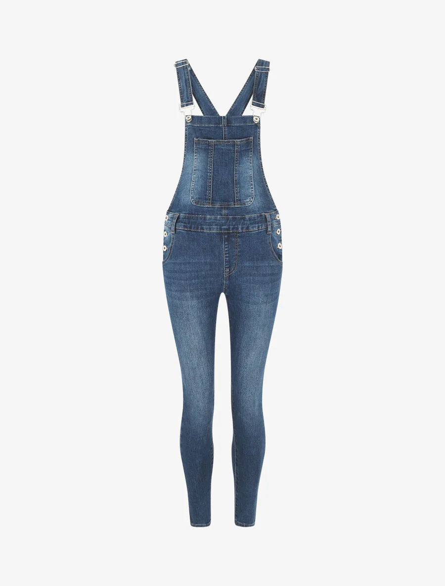 Skinny denim tuinbroek - blauw