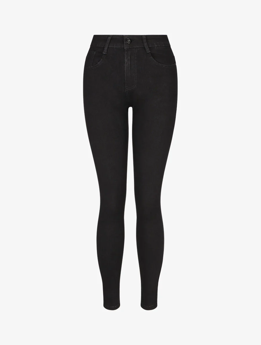 Skinny jeans effen hoge taille - Zwart