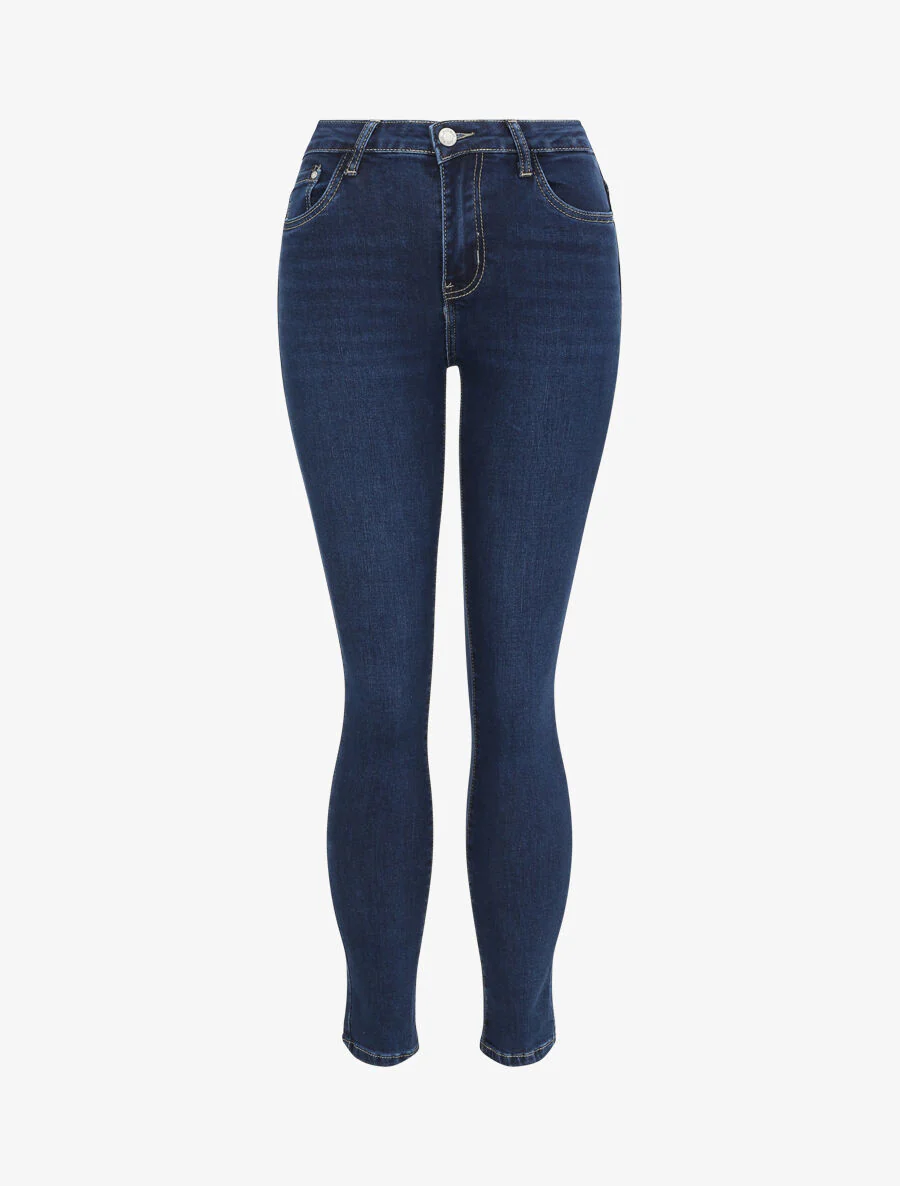 Skinny jeans met hoge taille - Donkerblauw